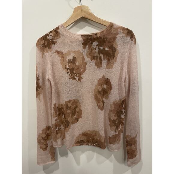 Vince Dahlia Pink & Brown Floral Alpaca Mohair-Blend Sweater MSRP $345 Sz Small - Picture 5 of 13